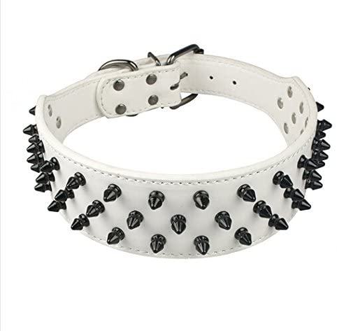 Dogs Kingdom Leather Black Spiked Studded Dog Collar 2" Wide, 31 Spikes 52 Studdeds Pit Bull, Boxer Collar