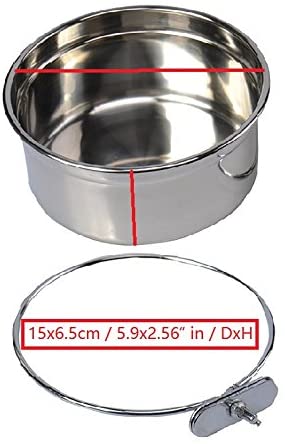 Pet Dog Coop Cups Stainless Steel Feeding Bowl with Clamp - Detachable Dog Cat Cage Kennel Hanging Bowl Metal Food Water Feeder