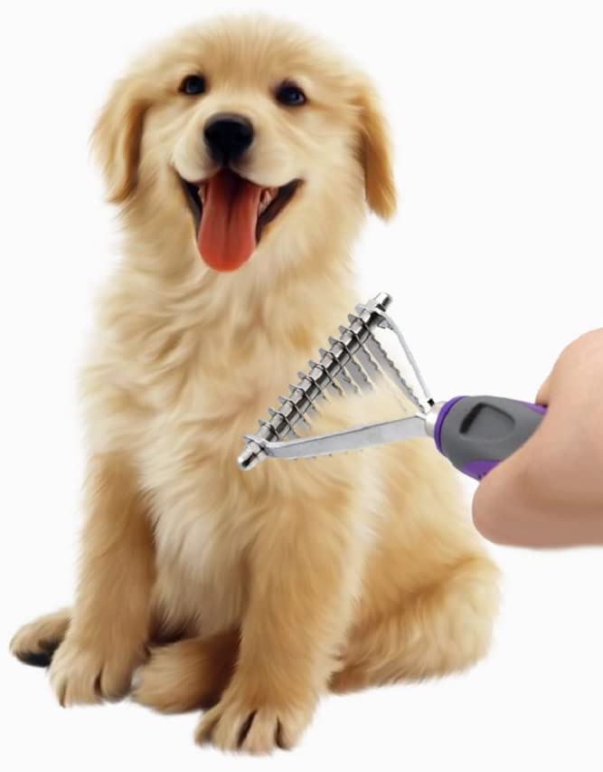 Dog Grooming Comb Hair Removal Rake Kitten Brush Non-Slip Handle Cat