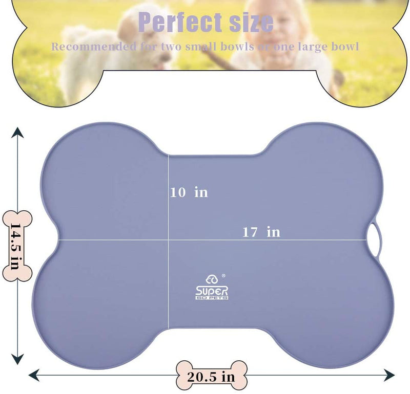 Silicone Waterproof Placemat - Bone Shaped Pet Feeding Mat, Silicone Raised Lip Non Spill Dog Cat Bowl Mat