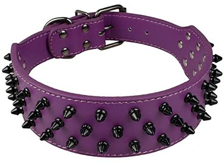 Dogs Kingdom Leather Black Spiked Studded Dog Collar 2" Wide, 31 Spikes 52 Studdeds Pit Bull, Boxer Collar