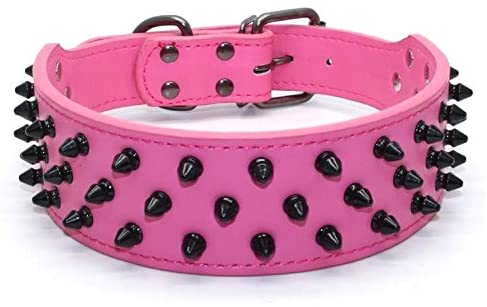 Dogs Kingdom Leather Black Spiked Studded Dog Collar 2" Wide, 31 Spikes 52 Studdeds Pit Bull, Boxer Collar