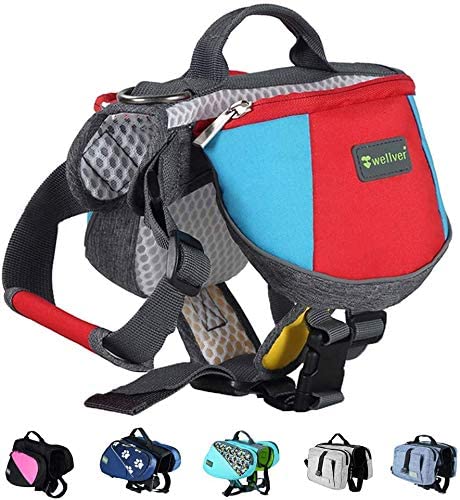 Wellver Adjustable Dog Saddle Bag Backpack, Hound Travel Saddle Bag Packs Hiking Walking Camping for Small & Medium & Large & Extra Large Dogs