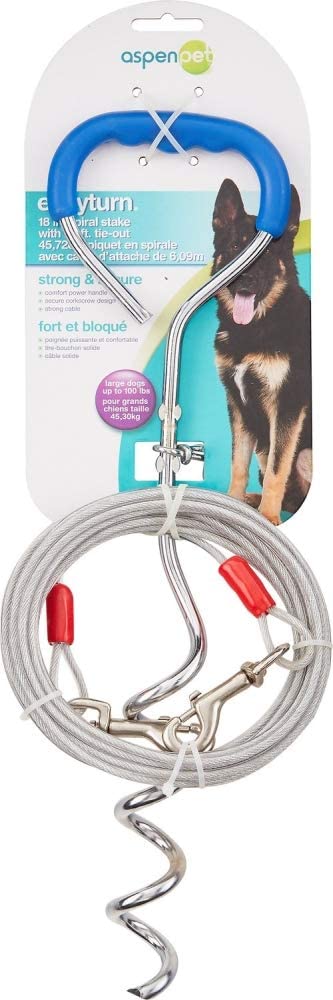 Easyturn Stake with Cable Corkscrew Dog Tie Out Domed Handle Holds up to 100 Pounds