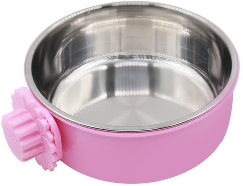 Pet Feeder Dog Bowl Stainless Steel Food Hanging Bowl Crates Cages Dog Parrot Bird Pet Drink Water Bowl Dish Accessory (L: 6''x2.2'', Pink)