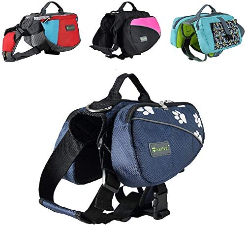 Wellver Adjustable Dog Saddle Bag Backpack, Hound Travel Saddle Bag Packs Hiking Walking Camping for Small & Medium & Large & Extra Large Dogs