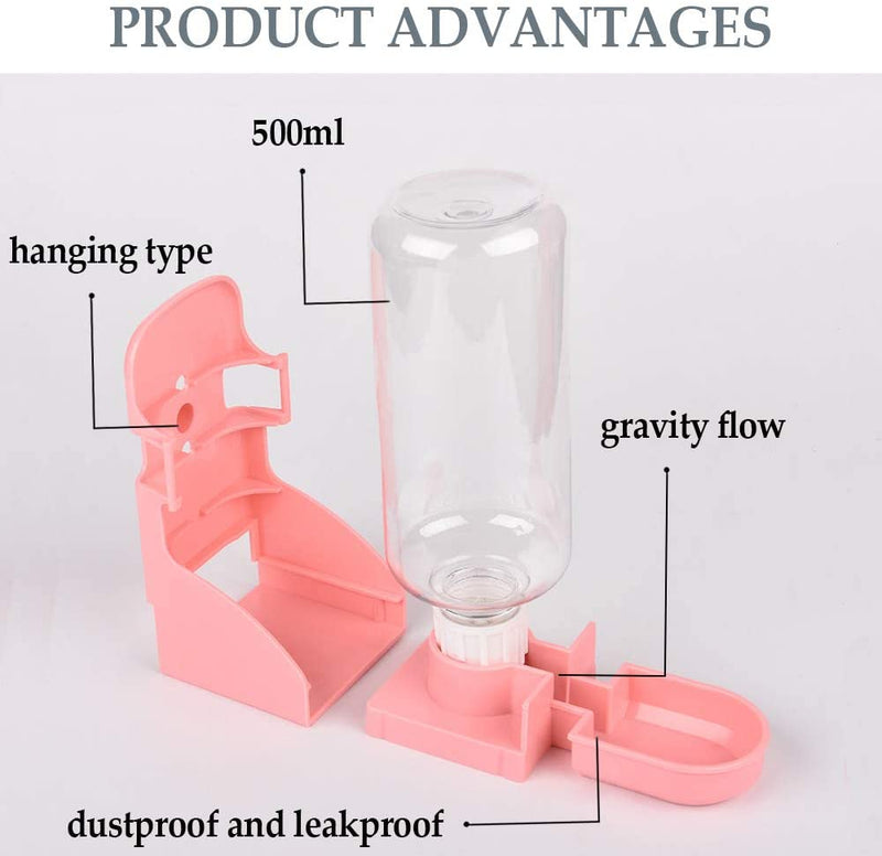 Rabbit Water Bottle, 17oz Hanging Water Fountain Automatic Dispenser No Leak WaterFeeder for Bunny Chinchilla Guinea Pig Hedgehog Ferret