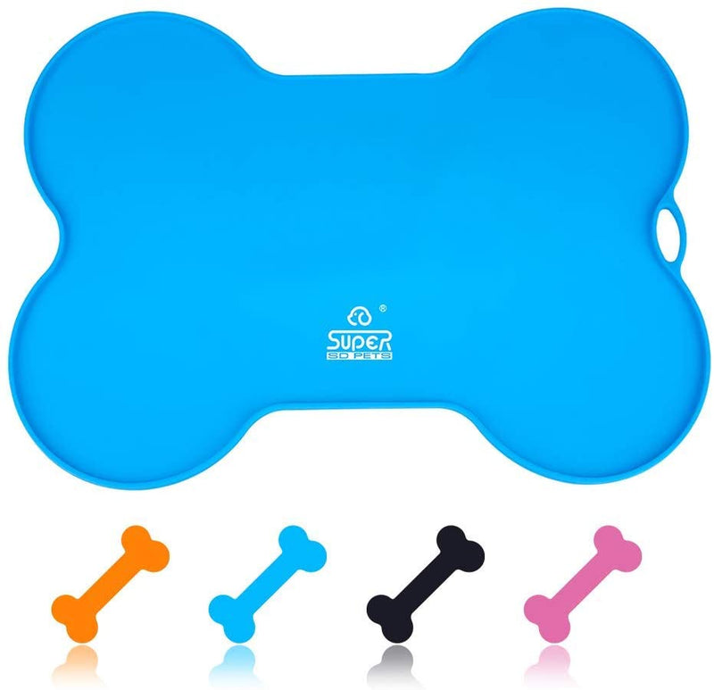 Silicone Waterproof Placemat - Bone Shaped Pet Feeding Mat, Silicone Raised Lip Non Spill Dog Cat Bowl Mat