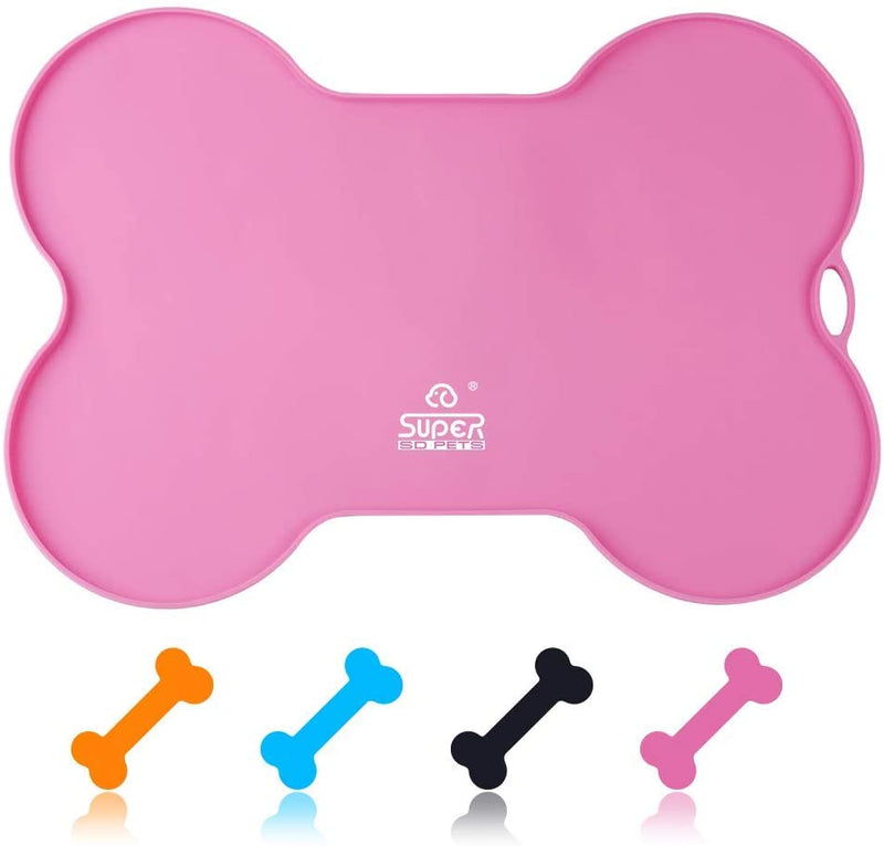 Silicone Waterproof Placemat - Bone Shaped Pet Feeding Mat, Silicone Raised Lip Non Spill Dog Cat Bowl Mat