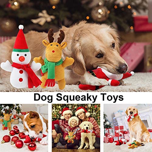 Plush Dog Squeak Toys, Soft Plush Dog Toys, Puppy Dog Chew Toy, Durable Deer Snowman and Santa Claus Dog Toy for Small Medium Dog