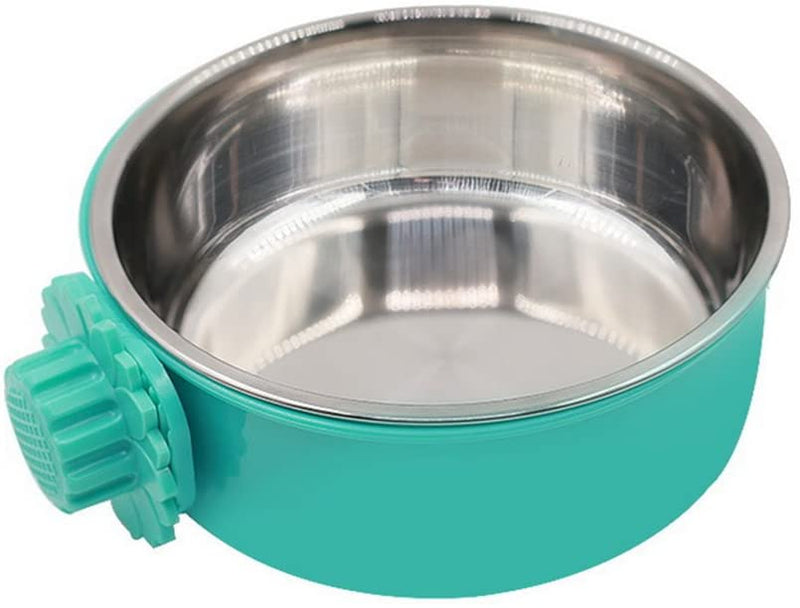 Pet Feeder Dog Bowl Stainless Steel Food Hanging Bowl Crates Cages Dog Parrot Bird Pet Drink Water Bowl Dish Accessory (L: 6''x2.2'', Pink)