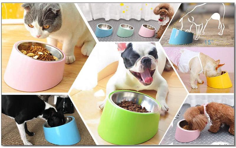 Mess Free 15° Slanted Bowl for Dogs and Cats, Tilted Angle Bulldog Bowl Pet Feeder, Non-Skid & Non-Spill, Easier to Reach Food