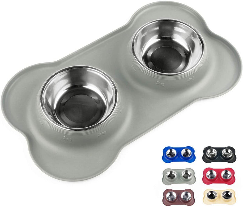 Dog Bowls with Anti-Overflow and Anti-Skid Silicone Dog Food Mat, Stainless Steel Feeder Easy to Clean for Small Medium Large Dogs Cats Pets