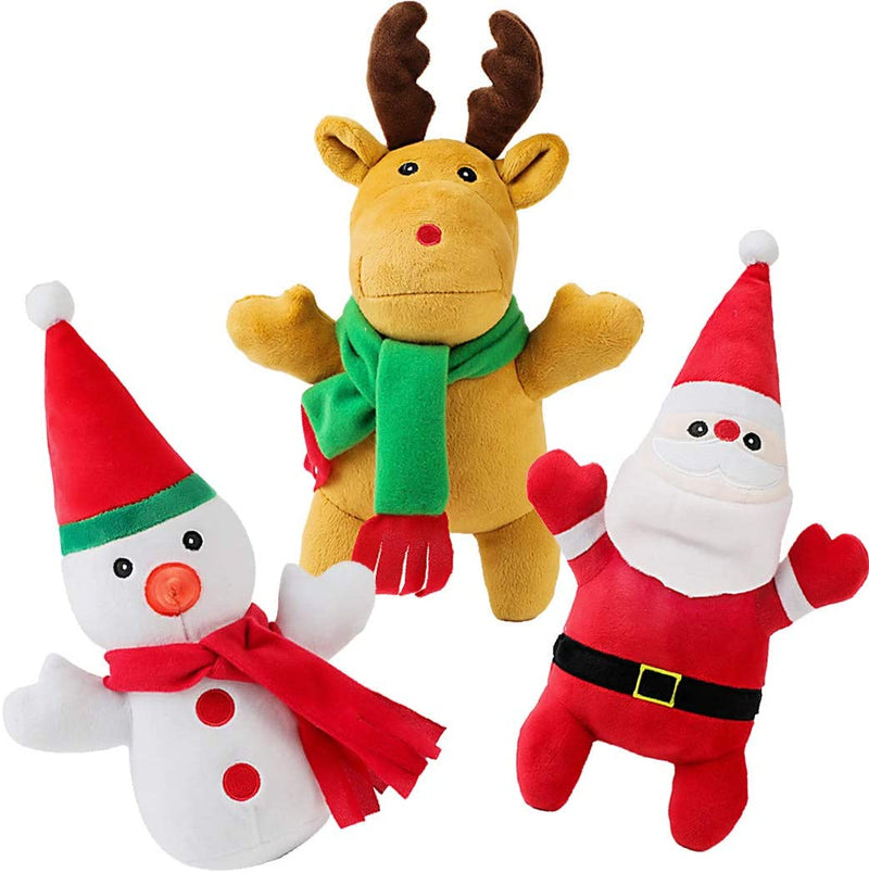 Plush Dog Squeak Toys, Soft Plush Dog Toys, Puppy Dog Chew Toy, Durable Deer Snowman and Santa Claus Dog Toy for Small Medium Dog