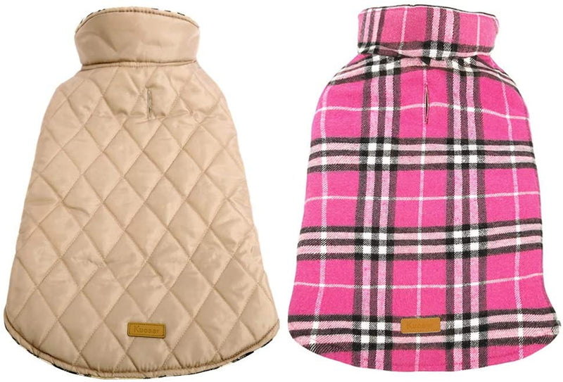 Cozy Waterproof Reversible British Style Plaid Dog Vest Winter Coat Warm Dog Apparel