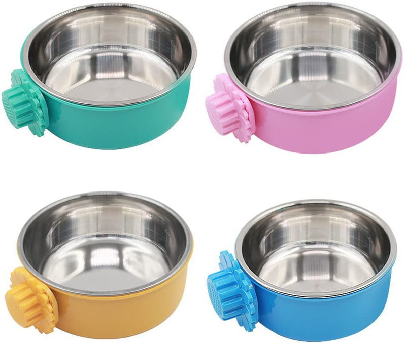 Pet Feeder Dog Bowl Stainless Steel Food Hanging Bowl Crates Cages Dog Parrot Bird Pet Drink Water Bowl Dish Accessory (L: 6''x2.2'', Pink)