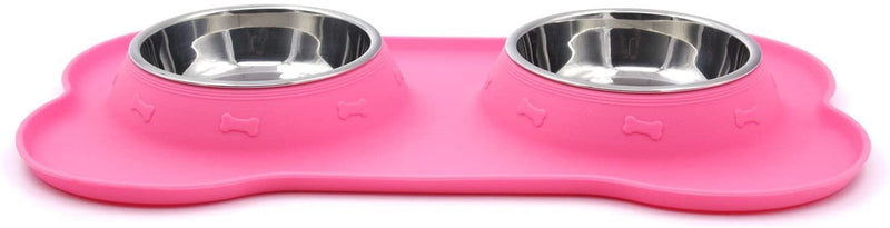 Double Bowl Pet Feeder Stainless Steel Food Water Bowls with No Spill Silicone Mat for Dogs Cats