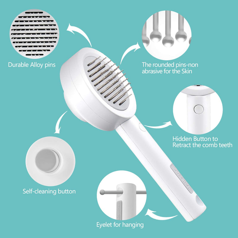 Pet Slicker Brush Self Cleaning Brush for Dogs Pet Comb for Grooming Deshedding Retractable Stainless Steel Pins Brush without Hurting Suitable for Curly & Thick Fur and Long Fur Dogs and Cats