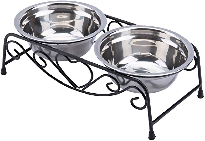 Stainless Steel Raised Pet Bowl wtih Double Dog Cat Food and Water Feeder Dish Retro Iron Elevated Stand