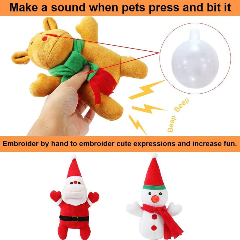 Plush Dog Squeak Toys, Soft Plush Dog Toys, Puppy Dog Chew Toy, Durable Deer Snowman and Santa Claus Dog Toy for Small Medium Dog