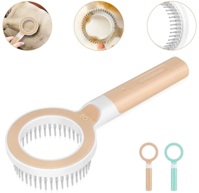 Dog Hair Brush for Grooming Pet Deshedding Comb for Long & Short Haired Cats Effectively Remove Mats, Tangles, Loose Hair, Undercoat Treatment with Magnifier Ring Design and Stainless