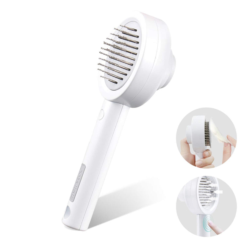 Pet Slicker Brush Self Cleaning Brush for Dogs Pet Comb for Grooming Deshedding Retractable Stainless Steel Pins Brush without Hurting Suitable for Curly & Thick Fur and Long Fur Dogs and Cats