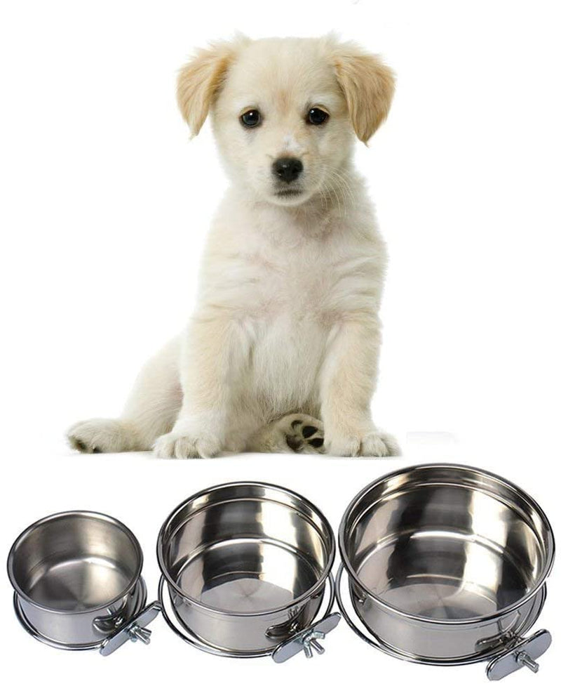 Pet Dog Coop Cups Stainless Steel Feeding Bowl with Clamp - Detachable Dog Cat Cage Kennel Hanging Bowl Metal Food Water Feeder