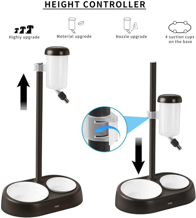 Pet Standing Water Dispenser Feeder Bowl, No Drip Water Bottle 22oz Food Feeder with Adjustable Height for Cats Dogs