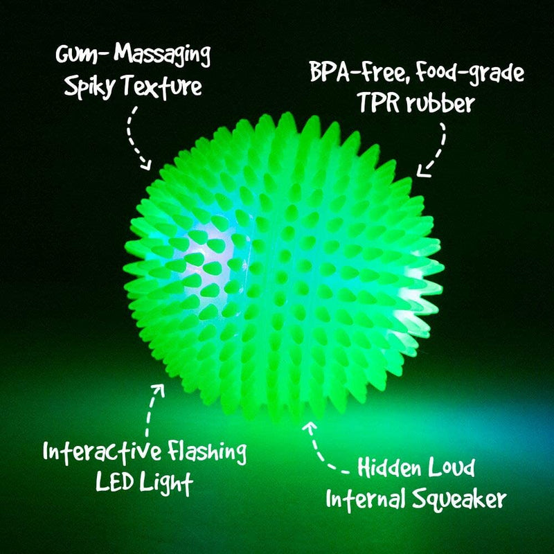 4.5” Spiky Squeak Light Ball Dog Toy Extra Large Pet Cleans Teeth  Promotes Dental