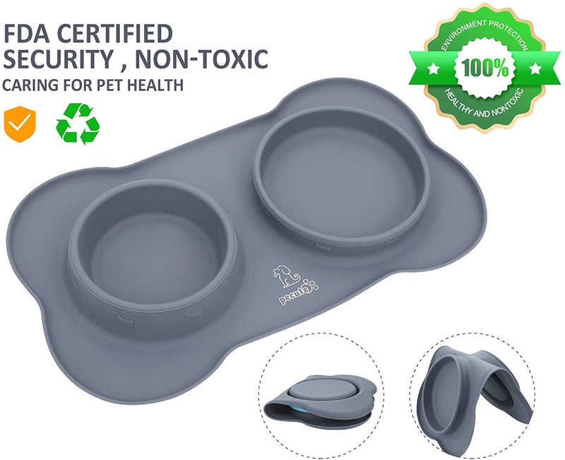 Dog Bowl Slow Feeder Bloat Stop Pet Bowl Fun Feeder Eco-Friendly Non-Toxic No Choking Healthy Design Bowl with No-Spill Non-Skid Silicone Mat Stainless Steel Water Bowl for Dogs Cats and Pets