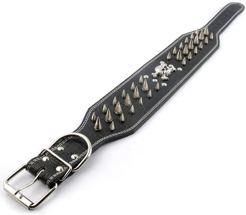 Dogs Kingdom 3" Wide 22"-26" Length Punk Skull Charm Sharp Spiked Studded Dog Pet Collar German Shepherd Pitbull Boxer Bulldog Collar