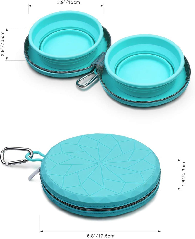 Dog Bowls with Zipper Silicone Case, Foldable Travel Dog Bowls, Expandable Cup Dish, No Spill Non-Skid Silicone Pet Food and Water Feeder Bowl with Carabiner Clip