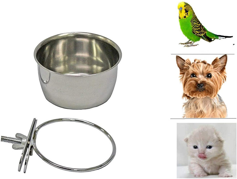 Pet Dog Coop Cups Stainless Steel Feeding Bowl with Clamp - Detachable Dog Cat Cage Kennel Hanging Bowl Metal Food Water Feeder