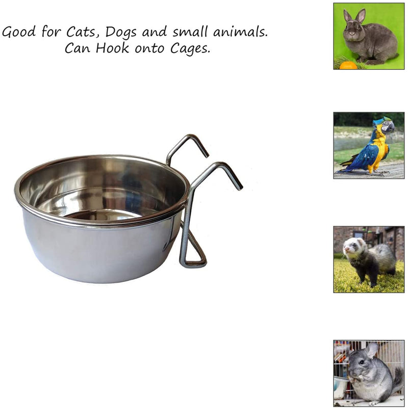 Ethical Market Stainless Steel Coop Cup for Dog Bird Food Water Bowl Crates Cages Hanging Pet Bowls Perfect Small Animal Parrot Rabbit Cat Dish with Hook Holder, Pack of 2