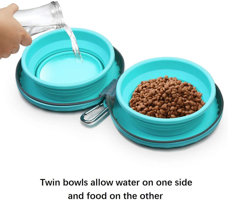 Dog Bowls with Zipper Silicone Case, Foldable Travel Dog Bowls, Expandable Cup Dish, No Spill Non-Skid Silicone Pet Food and Water Feeder Bowl with Carabiner Clip