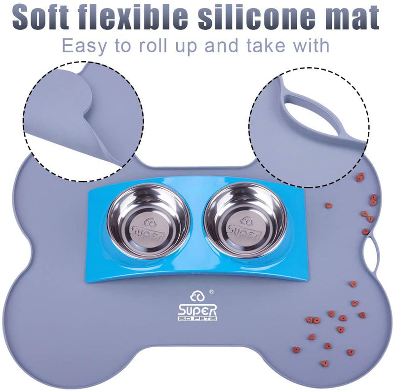 Silicone Waterproof Placemat - Bone Shaped Pet Feeding Mat, Silicone Raised Lip Non Spill Dog Cat Bowl Mat