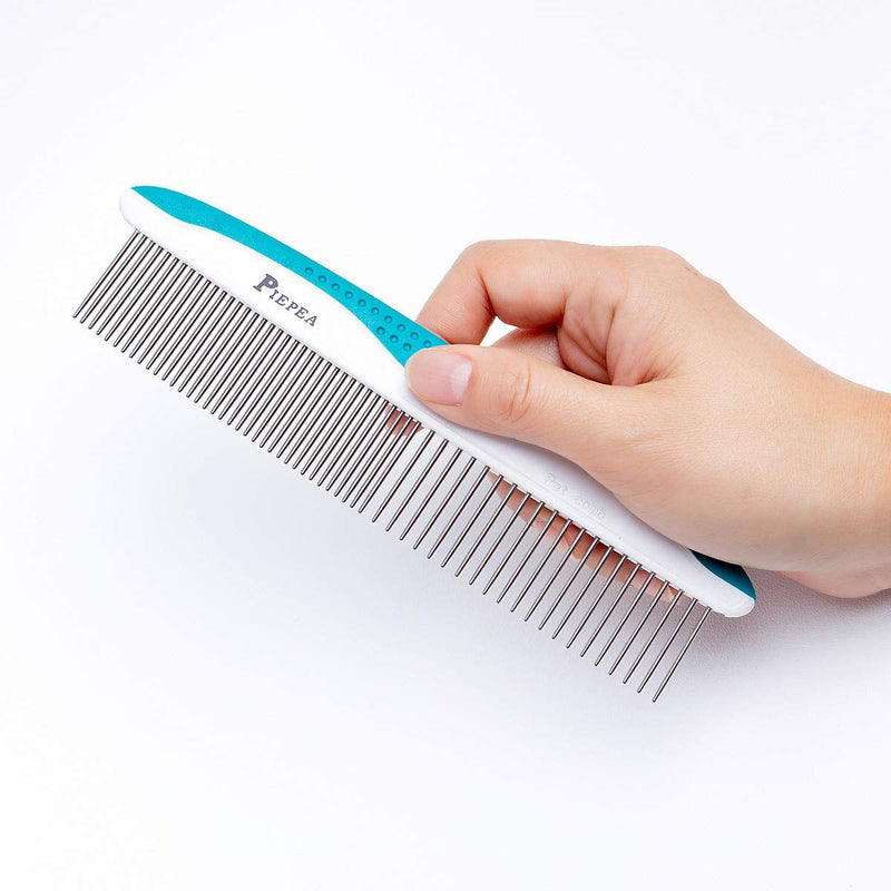 Pet Comb, Stainless Steel Teeth Comb for Dogs & Cats, Pet Hair Comb for Home Grooming Kit, Removes Knots, Mats and Tangles, 7 1/4"