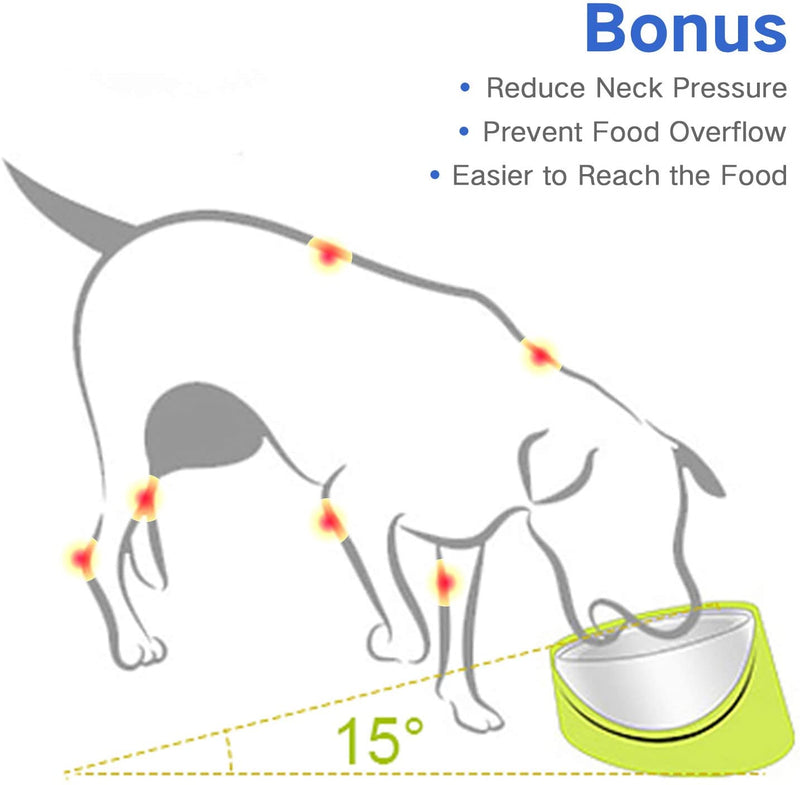 Mess Free 15° Slanted Bowl for Dogs and Cats, Tilted Angle Bulldog Bowl Pet Feeder, Non-Skid & Non-Spill, Easier to Reach Food