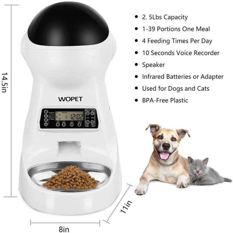 3L Automatic Cat Feeder Auto Dog Food Dispenser with Stainless Steel Food Bowl Voice Recorder