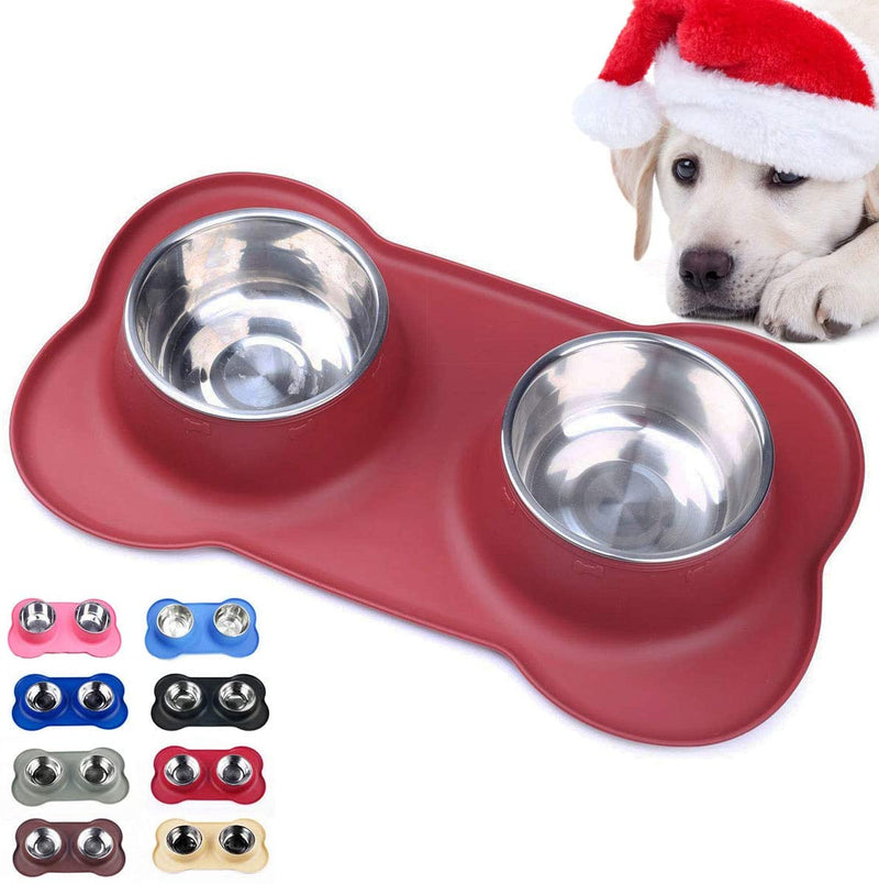 Dog Bowls with Anti-Overflow and Anti-Skid Silicone Dog Food Mat, Stainless Steel Feeder Easy to Clean for Small Medium Large Dogs Cats Pets