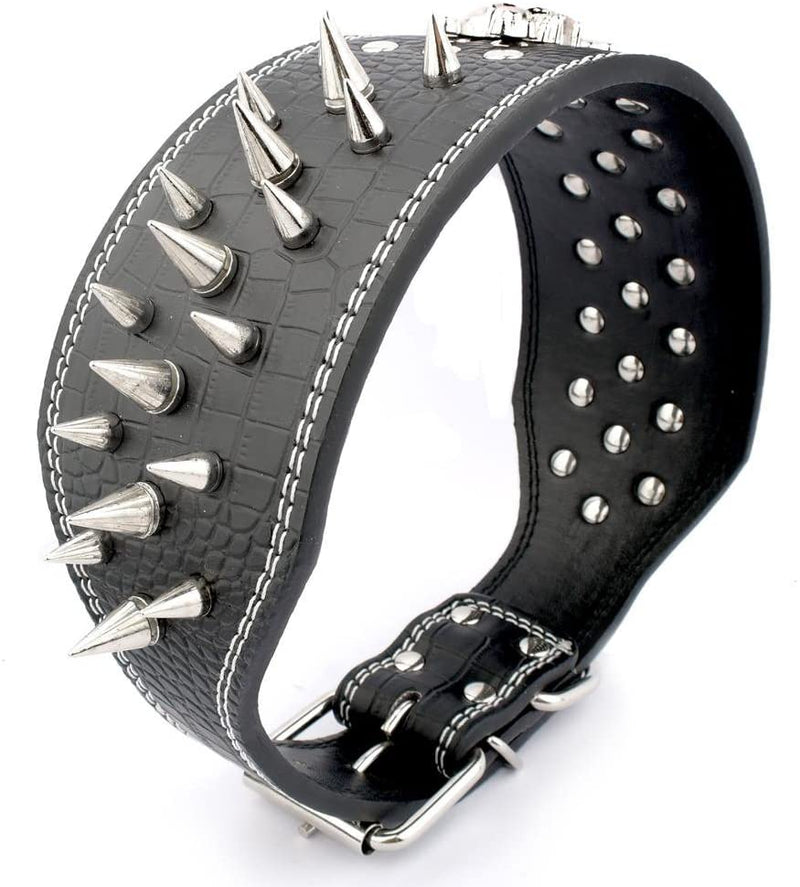 Dogs Kingdom 3" Wide 22"-26" Length Punk Skull Charm Sharp Spiked Studded Dog Pet Collar German Shepherd Pitbull Boxer Bulldog Collar