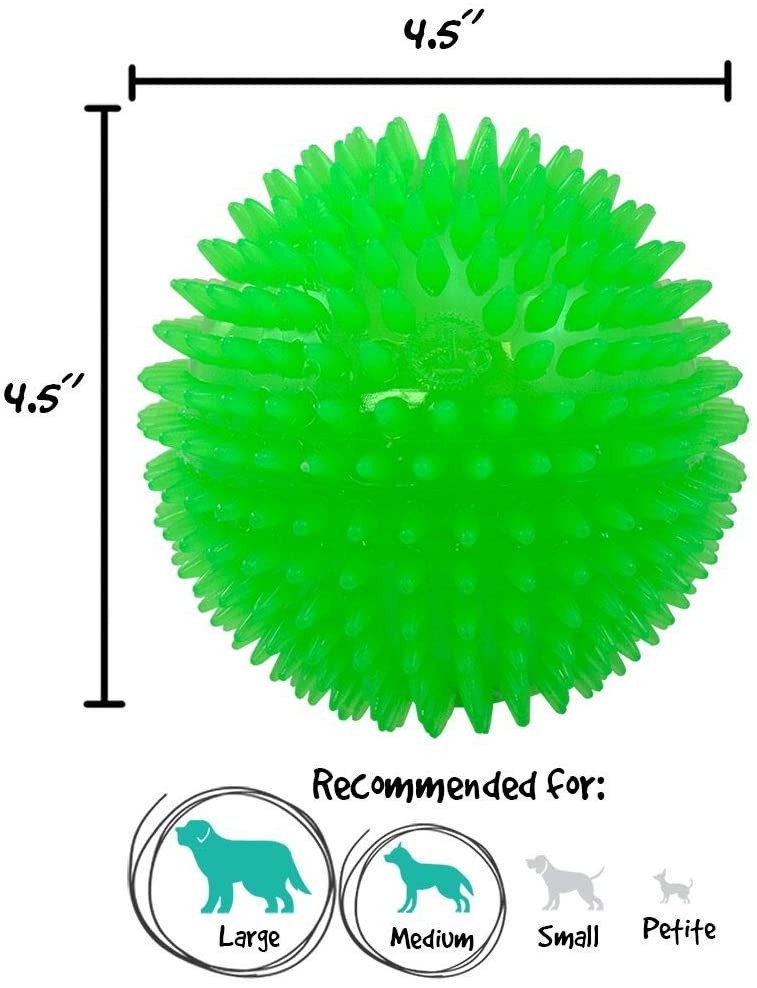 4.5” Spiky Squeak Light Ball Dog Toy Extra Large Pet Cleans Teeth  Promotes Dental