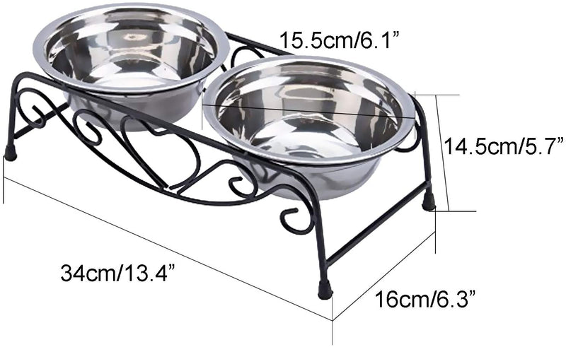 Stainless Steel Raised Pet Bowl wtih Double Dog Cat Food and Water Feeder Dish Retro Iron Elevated Stand