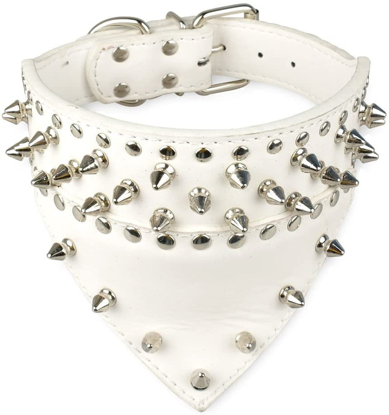 Dogs Kingdom 20"-26" Length Triangle Collar Design Spiked Silver Rivets Studded Leather Dog Collar Heavy Duty for Medium Large Breeds Pitbull Mastiff Boxer Bully