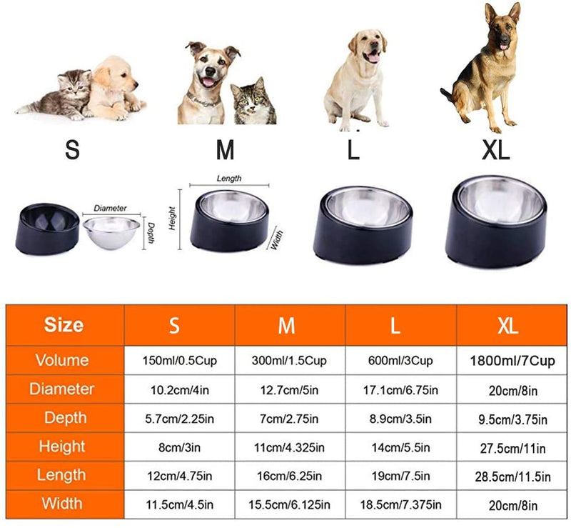 Mess Free 15° Slanted Bowl for Dogs and Cats, Tilted Angle Bulldog Bowl Pet Feeder, Non-Skid & Non-Spill, Easier to Reach Food