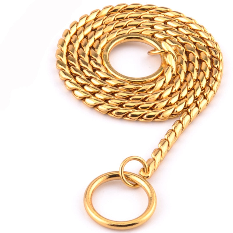 Gold Stainless Steel Chain Dog Harness Twisted Necklace Pet Training Collars Dog Leash