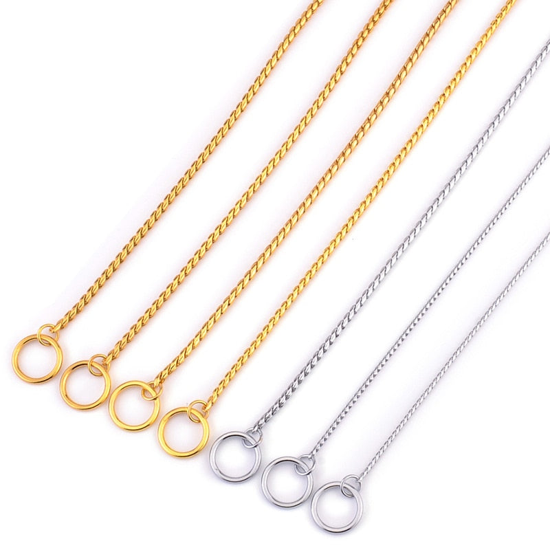 Gold Stainless Steel Chain Dog Harness Twisted Necklace Pet Training Collars Dog Leash