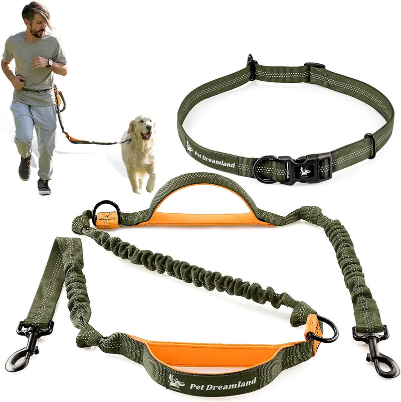 Pet Dreamland Hands Free Dog Leash for Running, Walking, Hiking, Cycling and Training. Bungee Harness, Adjustable Waist Belt, Single or Double Handle, Reflective Stitching. Small, Medium, Large Dogs