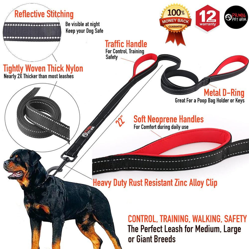 Pet Gear Dog Leash 8ft Long - Black - Traffic Padded Two Handle - Heavy Duty - Double Handles Lead for Control Safety Training - Leashes for Large Dogs or Medium Dogs - Dual Handles Leads