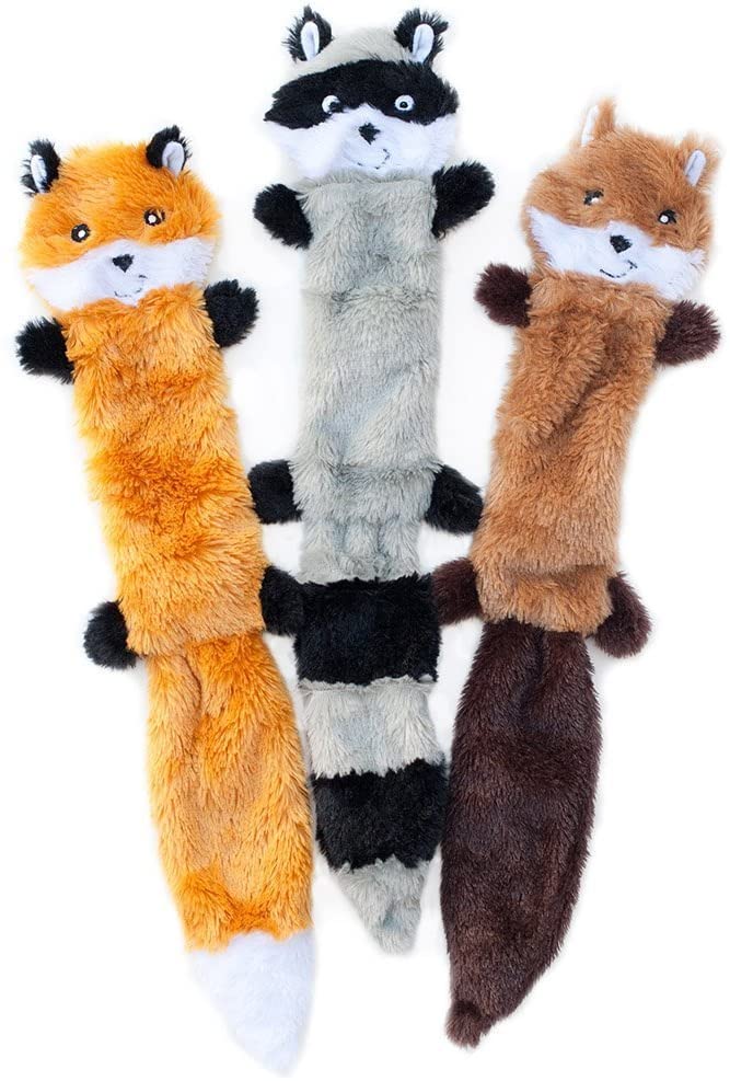 Skinny Peltz No Stuffing Squeaky Plush Dog Toy, Fox, Raccoon, and Squirrel - Large